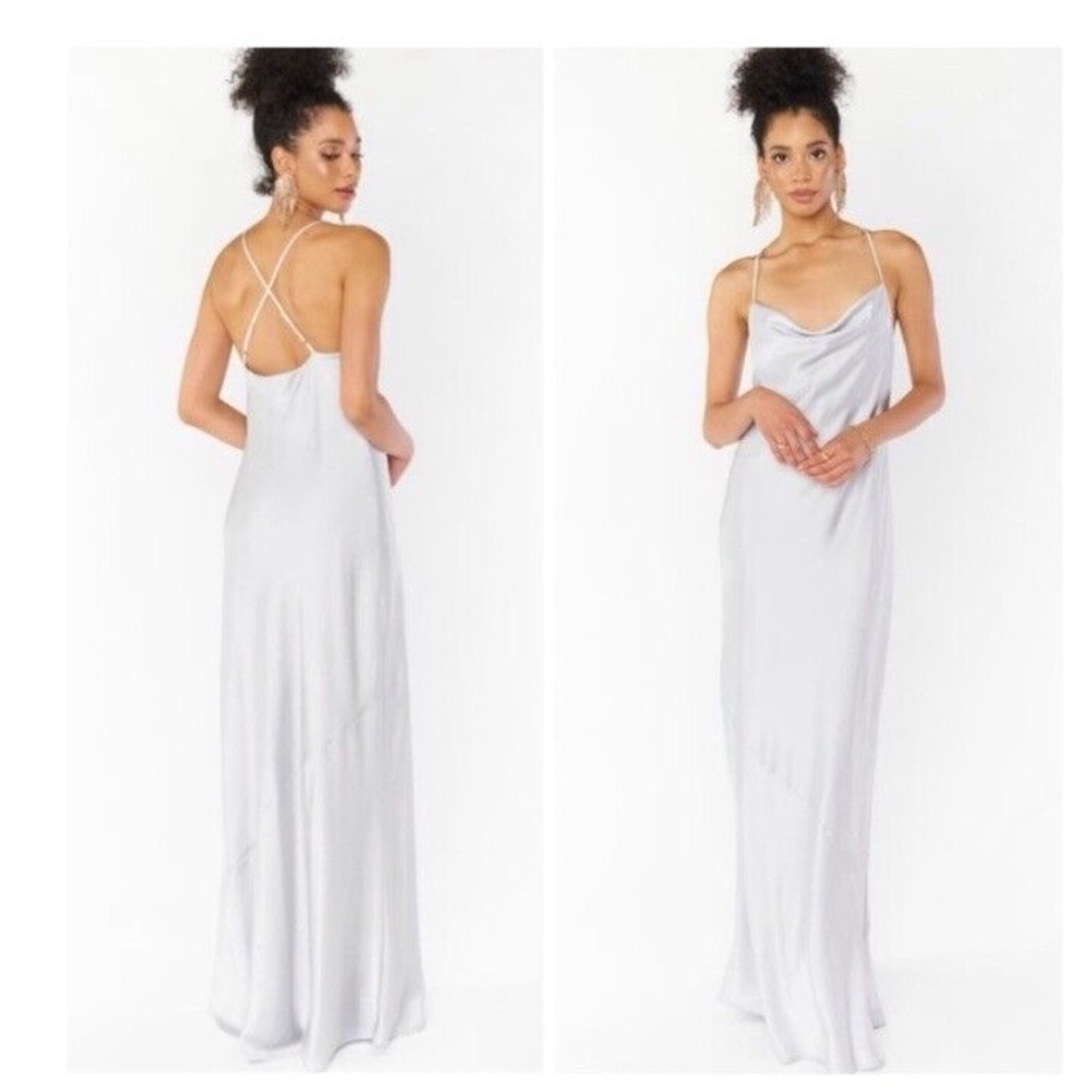 SHOW ME YOUR MUMU Tuscany Maxi Slip Dress Silver Luxe Satin